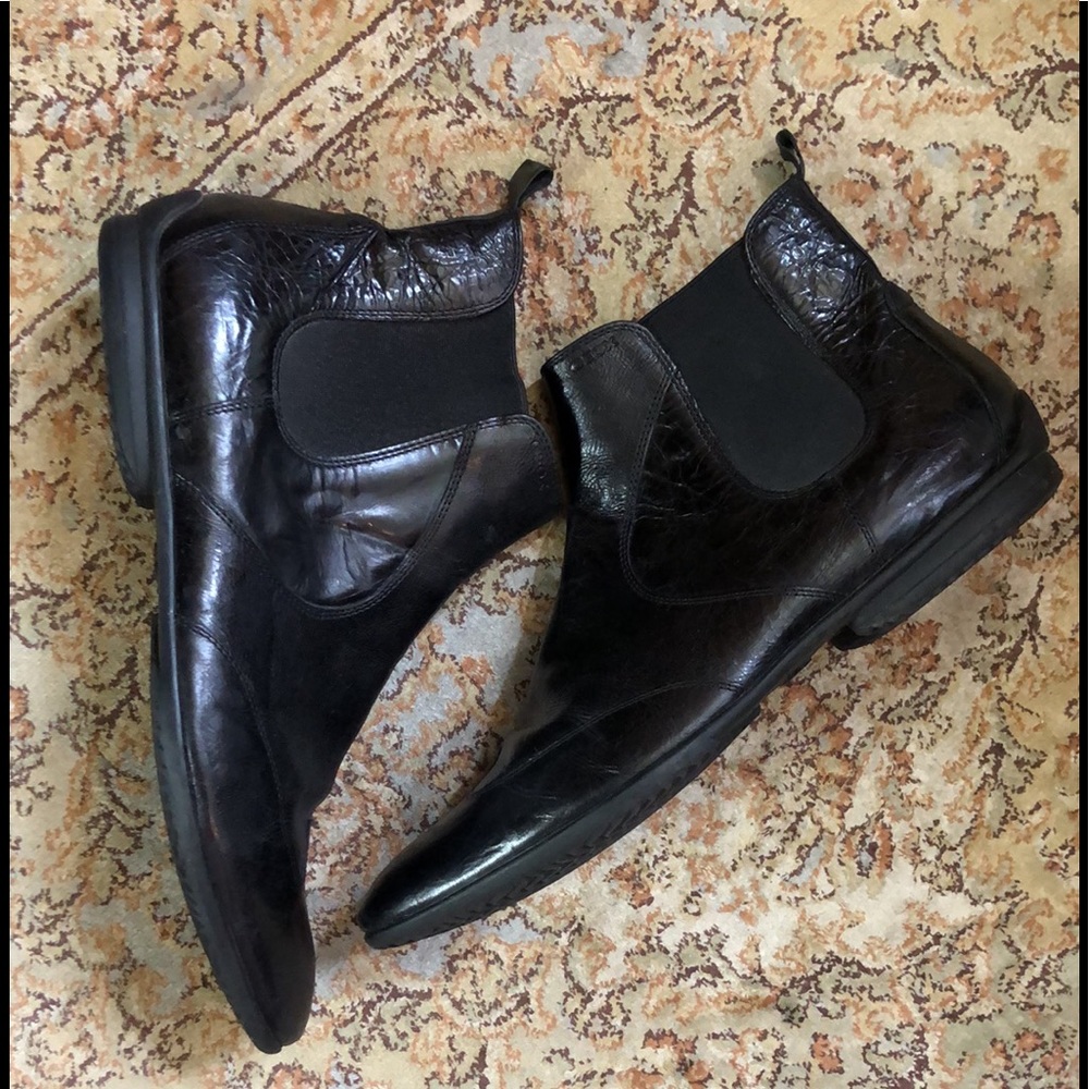 GROX RESPIRA EU47 US13 Black Leather PullOn Boots ITALY Rubbersole Wingtip NEW